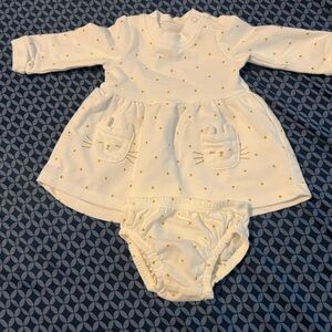 White Baby Dress with Cat Design